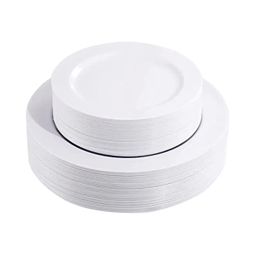 Reloger 60Pcs Plastic White Plates Disposable Plastic Plates, 30 Premium Heavy Duty 10.25 Inch Dinner Plates And 30 Disposable 7.5 Inch Dessert Appetizer Plates Fancy Wedding Plates #TOP5