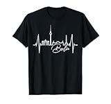 Berliner Souvenir für jede Berlinerin und jeden stolzen Berlin Fan, Besucher, Reisenden, Touristen, Bewohner und Marathon Teilnehmer. Tolles Berlin Outfit mit Berliner Herzschlag und der Silhouette jeder wichtigen Sehenswürdigkeit. Ich liebe Berlin!