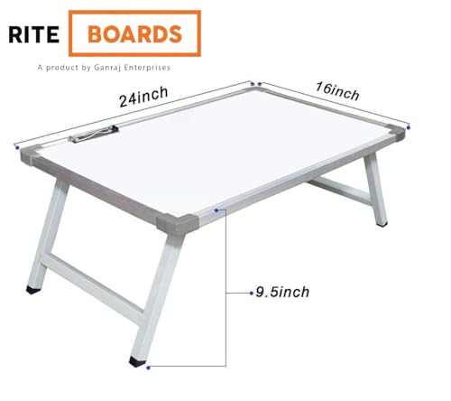 Image of Rite Tables Foldable Laptop Table, Engineered Wood, White Board, 60 x 40 x 25 cm, Portable
