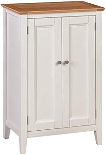 Hallowood Furniture Clifton Off White Painted Shoe Storage Cupboard with Light Oak Top - Modern Space Saving Shoe Cabinet for Hallway - Large Living Room Shoe Rack - Shoe Storage for 10 Pairs of Shoes