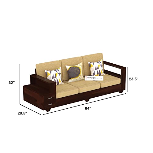Image of Sheesham Wood 6 Seater Sofa Set with 2 Drawer Storage | 3+2+1 Wooden Sofa Set Furniture for Living Room Home Office (Walnut)