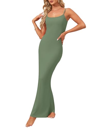 Image of AUSELILY Womens Bodycon Maxi Dress Square Neck Sexy Slip Long Dress | Sleeveless slip design with a long skirt line, Going out dress for celebrations, Style with heels