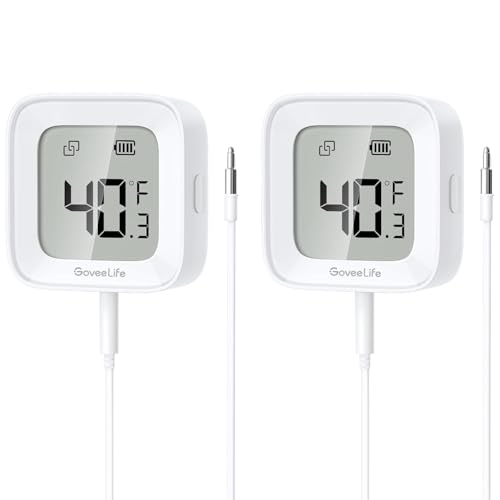 GoveeLife Gefrierschrank Thermometer 2 Pack, Bluetooth-Temperaturmesssensor für Kühlschränke Hot Hub Aquarium, mit APP Alarm, LCD-Display (Beinhaltet kein WLAN-Gateway)