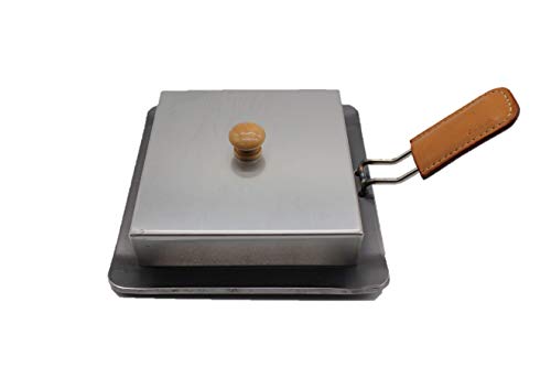 oka-d-art 黒皮鉄板 ミドルタイプ 【 ステンレス製蓋付き6点セット 】 200角用 (黄茶, 4.5)