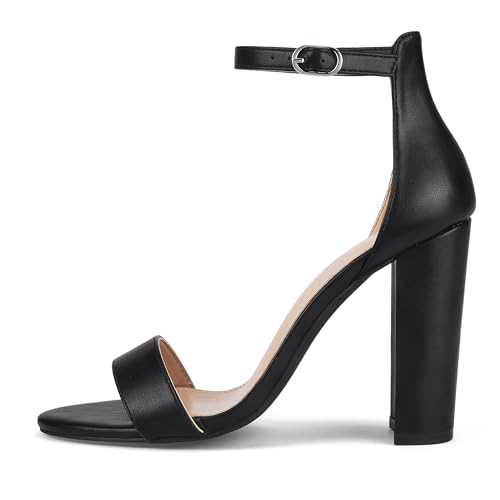 Image of GENSHUO Women's 4-inch Chunky High Heel Sandals with Ankle Strap,Party Wedding Bridal Shoes