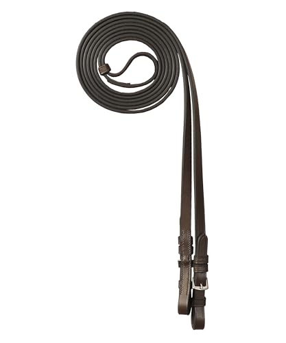 Exion English Dressage Double-Bridle Leather Curb Reins for Horses 13 mm Wide Vegetable‑Tanned Leather with Stainless Steel Buckles – Sizes Pony, Cob, Horse, Warmblood (Black, Brown)