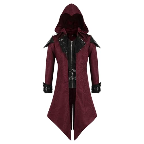 Steampunk Veste à capuche pour homme gothique frack manteau pour homme médiéval palais victorien vintage costume d'Halloween, carnaval, fête, cosplay, vêtements (rouge, L)