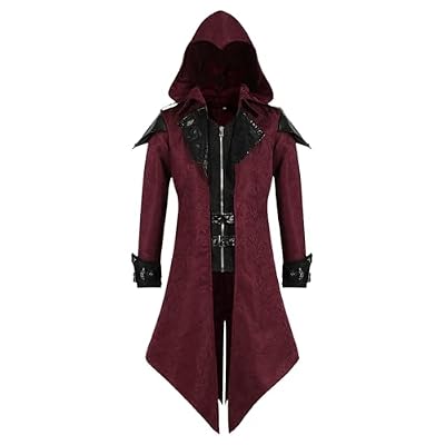 MVFEUIJ Chaqueta Steampunk para hombre con capucha, abrigo gótico para hombre, palacio victoriano medieval, abrigo vintage, disfraz de Halloween, carnaval, fiesta, cosplay (rojo, XL) | Ya disponible en tu tienda friki favorita! En mundofriki.es! MVFEUIJ Chaqueta Steampunk para hombre con capucha, abrigo gótico para hombre, palacio victoriano medieval, abrigo vintage, disfraz de Halloween, carnaval, fiesta, cosplay (rojo, XL) | Ya disponible en tu tienda friki favorita! En mundofriki.es!