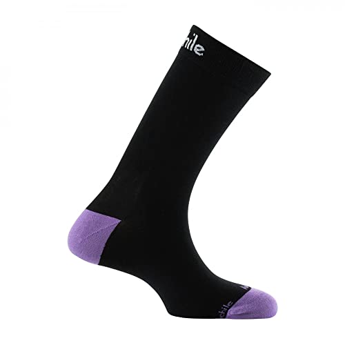 ACHILE - Mi-chaussettes unies en coton et talon pointe contrasté MADE IN FRANCE - couleur - Noir - Pointure - 39-46