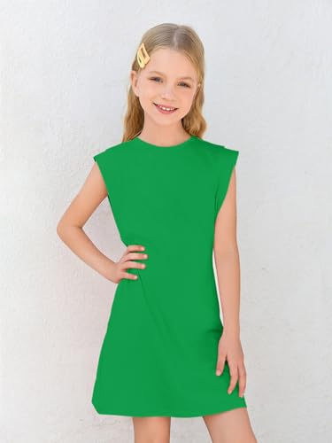 Haloumoning Girls Sleeveless Summer Dress Kids Casual Crewneck Loose Beach Short Dresses with Pockets 5-14 Years2