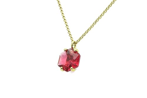 Collier tourmaline rose en vermeil d'or, pendentif hexagonal de luxe pour femme