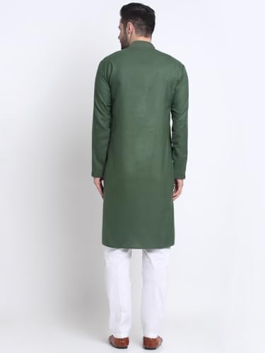 Image of KRAFT INDIA Men's Cotton Solid Kurta With Drawstring Pyjama Set