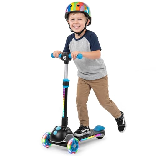 Gotrax SK1 Foldable Electric Scooter for Kids 4+, Full Body LED Light, 90min Riding & 5Mph Speed, Push-Button Throttle&Battery Indicator, 6'' Wheel&3 Adjustable Height, 3 Wheel Escooter, Gift, Black