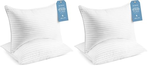 Image of Beckham Hotel Collection King Size Memory Foam (Adjustable Fill) Bed Pillows Set of 2 - Cooling Shredded Foam Pillow for Back, Stomach or Side Sleepers (Pack of 2)