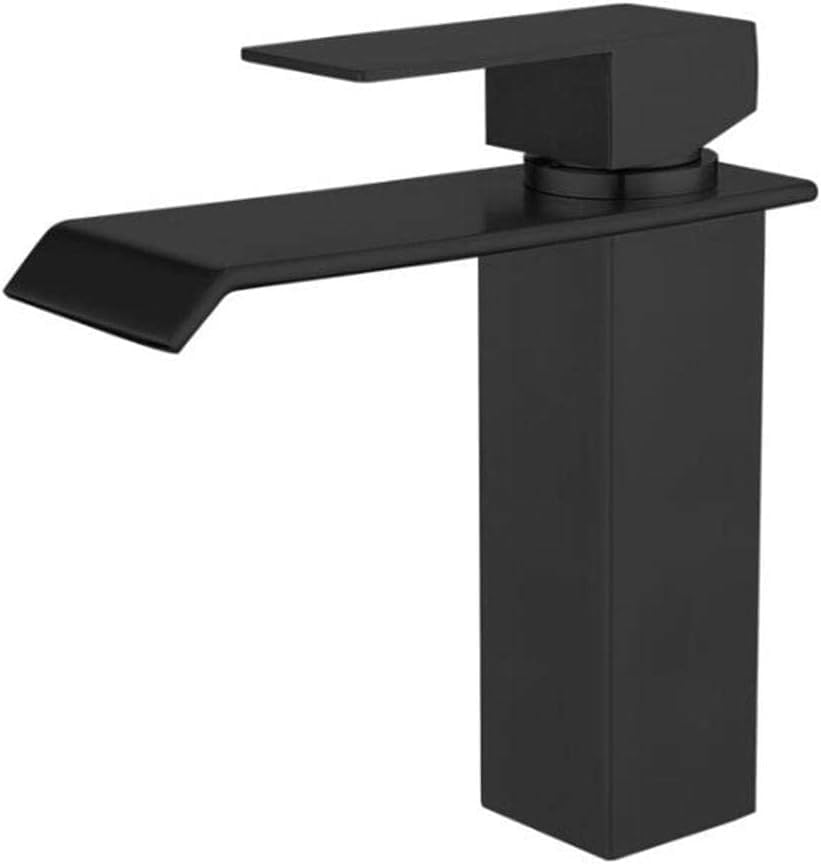 Robinet mitigeur de lavabo eau chaude eau froide avec bec cascade brossé pour vasque de salle de bain