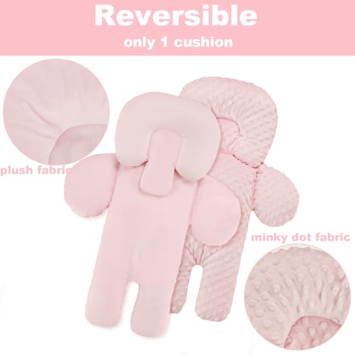 Image of Infant Car Seat Insert for Newborn Boys Girls, Extra Thick & Soft Minky Preemie Car Seat Head Body Support Cushion with Strap Pads, Perfect for Stroller, Baby Swing, Bouncer, 2-in-1 Reversible, Pink