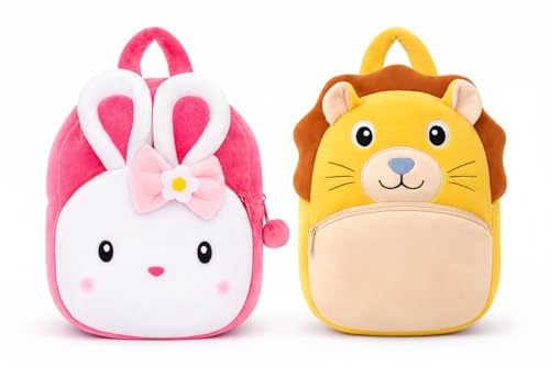 Image of Cartoon Plush Kids School Bag 2-6 Years | Soft Toy Backpack for Boys & Girls | Toddler Nursery Preschool Bag | Lightweight Adjustable Straps