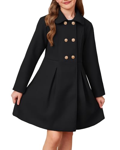 GRACE KARIN Girls Dress Coat Wool Peacoat with Lapel Pockets Winter Warm Long Jacket for Kids Size 6-14