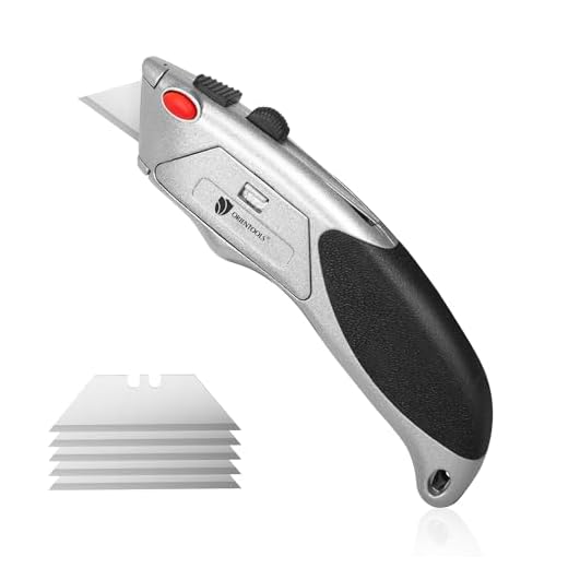 ORIENTOOLS Utility Knife Auto-Load Box Cutter Heavy Duty, Retractable 3 Position, Blade Storage with 6 Blades, Rubber Grip Handle (1-Pack)