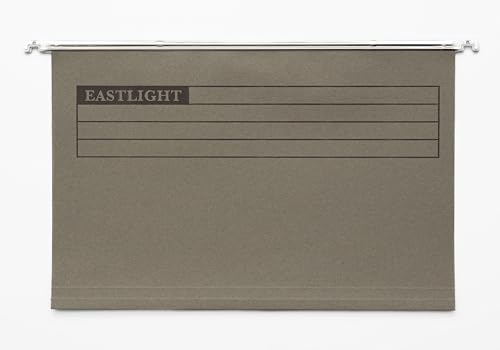 Eastlight Foolscap Suspension Files with Tabs and Inserts for Filing Cabinets Made in UK Recycled Manilla Pack of 50