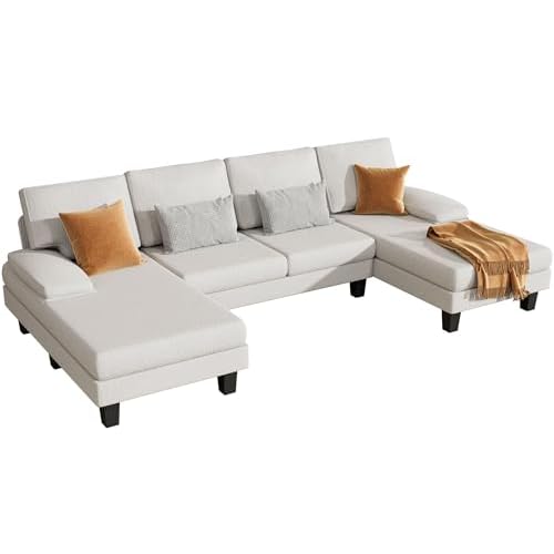 YESHOMY Convertible Sectional Sofa U-Shaped Couch with Soft Modern Cotton Chenille Fabric for Living Room, Oversized Seats with Comfortable Backrest, White