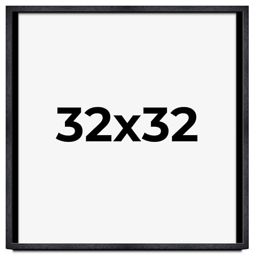 32x32 Shadow Box Frame Black | 1 Inches Deep Real Wood Farmhouse Shadowbox Display Frame | UV Resistant Acrylic Front, Acid Free Backing, and Hanging Hardware | Bowen Picture Frame Style