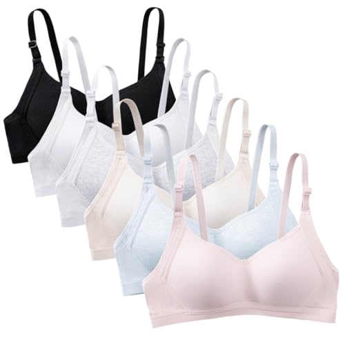 Teen Girls Training Bra Cotton Wire Free Adjustable Straps Breathable Bras 6 Pack