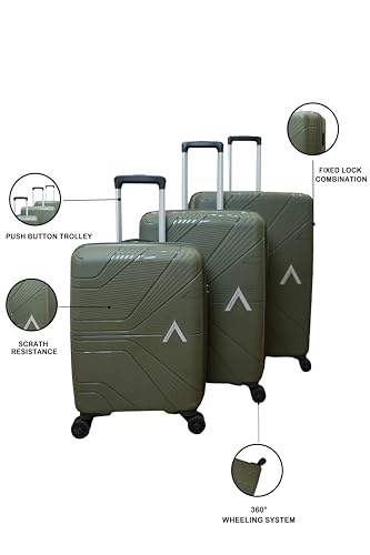 Image of VIP Polypropylene Aristocrat Hard Shell Luggage Set, 55 /66 /76 cm,Set of 3 Suitcases with 8 Spinner Wheels,Number Lock and 7 Years International Warranty (Ivory Green)