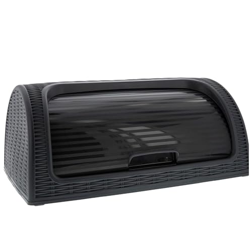 Panera de plástico tipo Ratán, cesta almacenamiento de alimentos pan bocadillos. Caja con tapa enrollable. Sin BPA. Color blanco.