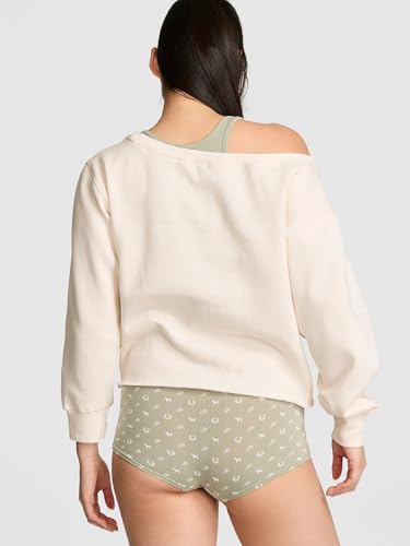 Victoria's Secret PINK Women's Fleece Off The Shoulder Sweatshirt, Winter White, (S) - image 2