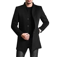 Allthemen Mens Trench Coat Long Slim Fit Wool Cashmere Coat Jacket Outerwear Trenchcoats Winter Warm Overcoat, Black, M