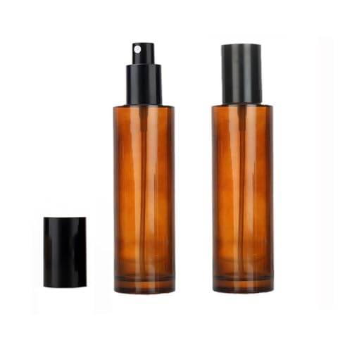 VASANA 2 botellas de vidrio ámbar de 3.4 onzas, botellas de prensa de pulverización, dispensadores vacíos recargables con tapa de sellado negro, botellas de viaje para perfumes y líquidos