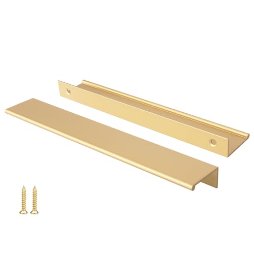 Image of Peaha 10 Pack Kitchen Cabinet Handles 7-9 /16 inch Matte Gold Pulls Edge Pulls | Gold Cabinet Handles Finger Pulls for Cabinets Modern Hidden Aluminum Alloy Dresser Drawer Handles Closet Bedroom