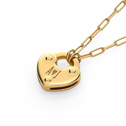 OAK & LUNA - Custom Initial Lock Necklace - Sterling Silver, 18K Gold Plated or 14K Solid Gold - Upgrade with Diamonds - Up to 3 Personalized Letters