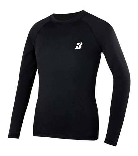 Roadbox Boys Long Sleeve Compression Shirt Kids Base Layer Quick Dry Breathable Sports Top for PE Football Black