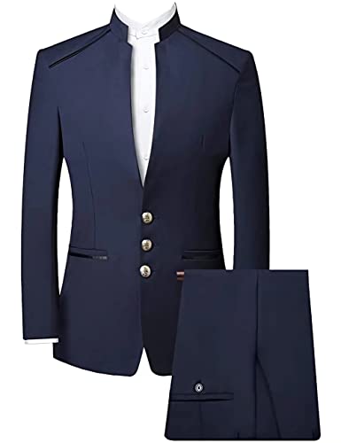 Men Tunic Suit Mandarin Stand Collar Jacket Chinese Style Traditional Stand Collar Uniform Jacket