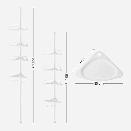 SONGMICS Shower Corner Shelf, 4-Tier Bathroom Shower Shelf, 85-305 cm Adjustable Shower Caddies, Bathroom Organiser, White BCB001A - Image 4