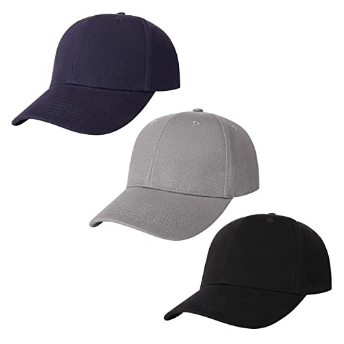 Image of 3 Pack Plain Cotton Strapback Baseball Hat Adjustable Low Profile Blank Team Ball Caps for Men Women