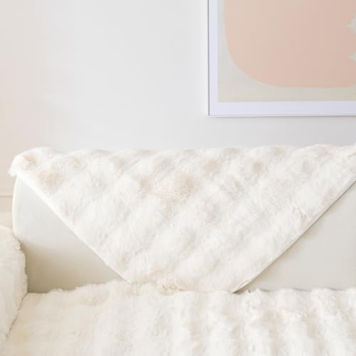 Alishomtll Plüsch Sofabezug Ecksofa 1/2/3/4 Sitzer, Universelle rutschfeste Sofa Überzug, L Form Couch Überzug Sofaschoner, Waschbar Sofaüberwurfe Sofadecke für Wohnzimmer, Beige 90x210cm