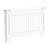 HOMCOM, Copritermosifone a Doghe in MDF Moderno, 112x19x81 cm, Bianco