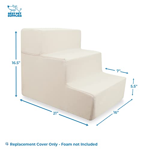 Image of Best Pet Supplies Dog Stairs & Steps - Foam Steps for Small Dogs & Cats, Non-Slip Indoor Balanced Pet Step Support, Dog Ramp, No Assembly, Ivory, Foldable 3-Step (16.5-inch Height)