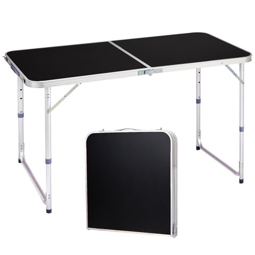 GODECOR 4.0 Ft Folding Portable Camping Table with Three Adjustable Heights, RV Tables for Inside a Camper, Outdoor, BBQ, Dining, Picnic, Cooking, Beach, Garden, Black