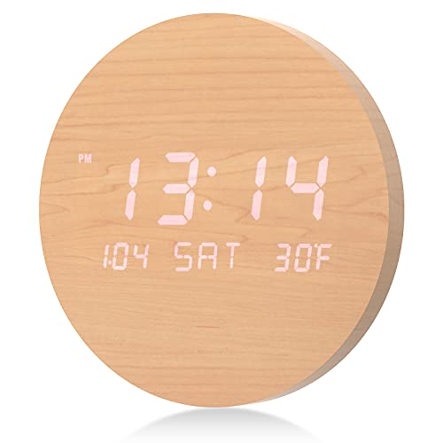 Tostog Wall Clock, Digital Wall Clock Silent Kitchen Clock Non Ticking Wall Clock,10 Inch Led Wall Clocks With Display Of Time/Date/And Temperature,Wooden Clock Decor For Living Room And Office #TOP24