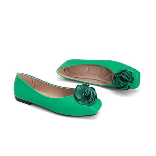 Elegant Women's Floral Flat Shoes with Closed Square Toe, Low Heel Ballet Pumps, Comfortable Casual Slip-Ons for Work