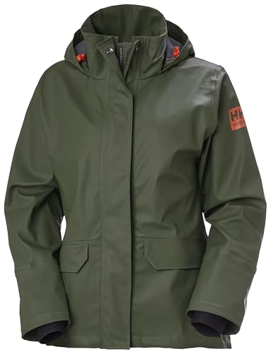 Helly-Hansen Luna Gale Waterproof Rain Jacket - Breathable Waterproof Jacket for Women - Packable Hood & Neoprene Cuffs - 480 Army Green - Small
