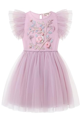 Tutu Dress for Girls - Embroidered Tulle Tiered Layered Flower Toddler Dress for Wedding & Birthday