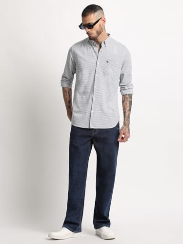 Image of THE BEAR HOUSE Men's Cotton Striped Slim Fit Casual Shirt