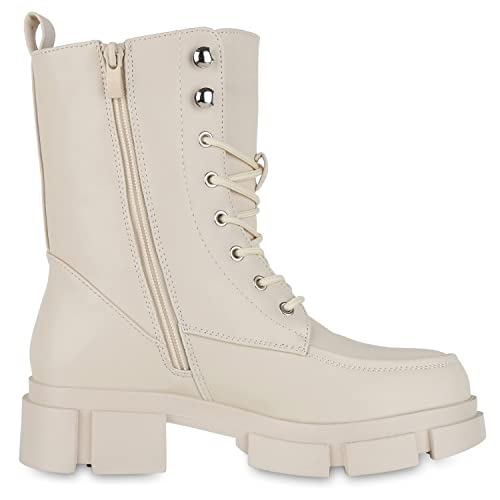 VAN HILL Damen Schnürstiefeletten Leicht Gefüttert mit Blockabsatz Plateau Vorne Profilsohle – Bild 4