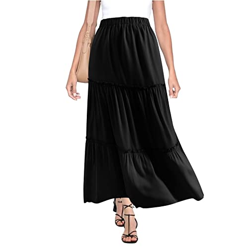 Bomarolan Women'S Boho Maxi Skirts Summer A Line Long Skirts Ruffle Swing Beach Skirts For Women Black M thumb #1
