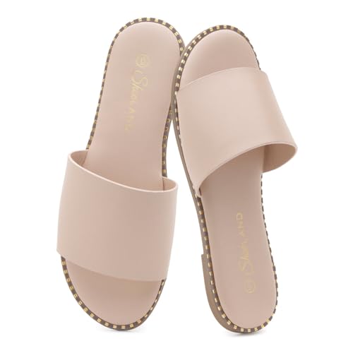 Image of Shoe Land Flat Sandals for Women - Slip-On Slides with Cushioned Footbed | Comfortable Dressy & Casual Open Toe Summer Sandals for Beach, Travel & Everyday Wear